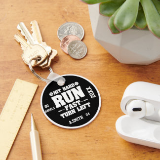 Hit Hard Run Fast Turn Left Baseball Gifts Key Ring