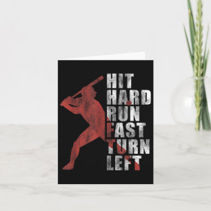 Hit Hard Run Fast Turn Left Funny Baseball Player Card