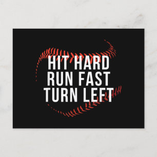 Hit Hard Run Fast Turn Left Funny Baseball Player  Postcard