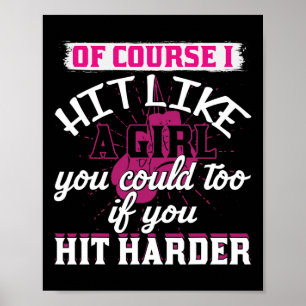 Hit Like A Girl Shirt Fun Kickboxing Boxing For Wo Poster