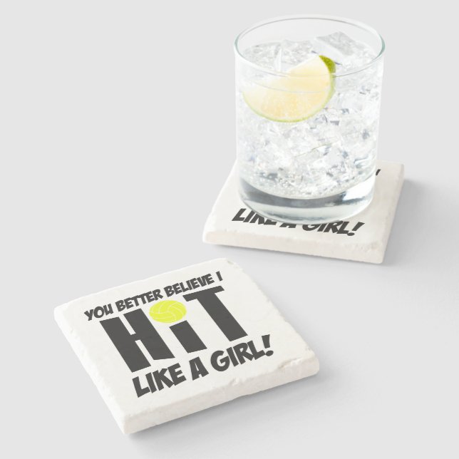 hit like a girl volleyball stone coaster (Side)