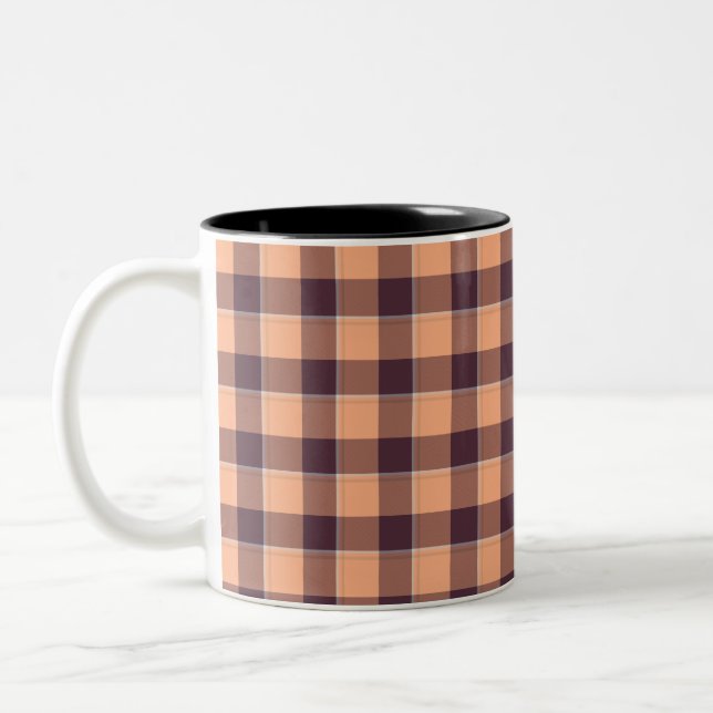 Hit Pink and Livid Brown Plaid Two-Tone Coffee Mug (Left)