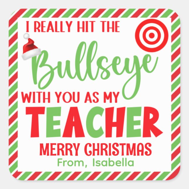 Hit The Bullseye Christmas Square Sticker (Front)