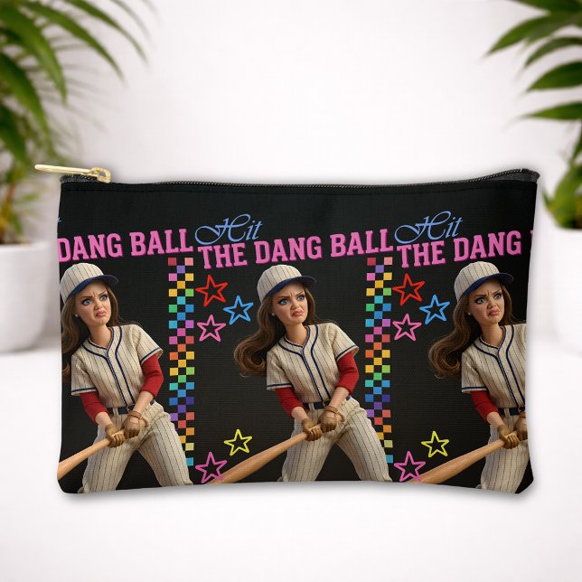 Hit The Dang Ball Funny Baseball Mum Doll Face Accessory Pouch (Creator Uploaded)