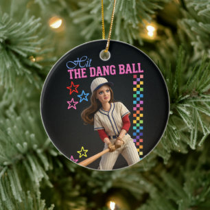 Hit The Dang Ball Funny Baseball Mum Doll Face Ceramic Tree Decoration