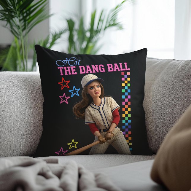 Hit The Dang Ball Funny Baseball Mum Doll Face Cushion (Creator Uploaded)