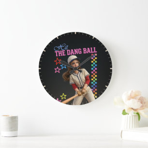 Hit The Dang Ball Funny Baseball Mum Doll Face Large Clock
