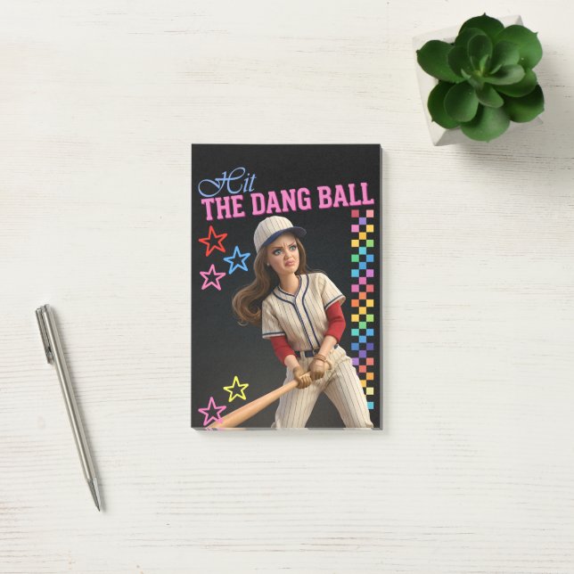 Hit The Dang Ball Funny Baseball Mum Doll Face Post-it Notes (Office)