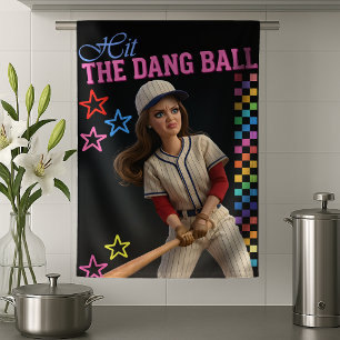 Hit The Dang Ball Funny Baseball Mum Doll Face Tea Towel