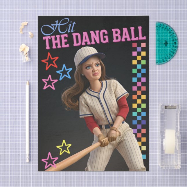 Hit The Dang Ball Funny Baseball Mum Doll Face Tissue Paper (Craft)