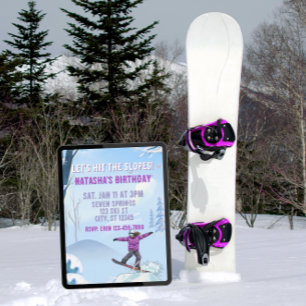 Hit the Slopes, Snowboard Girl Birthday Invitation