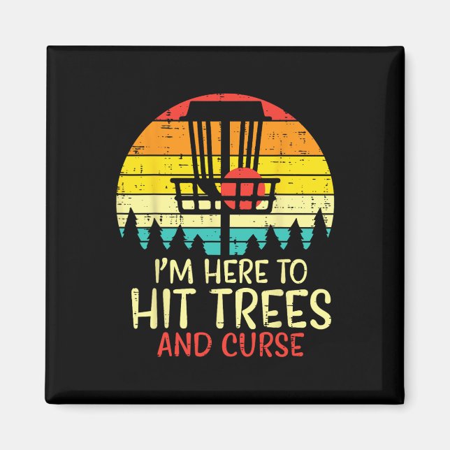Hit Trees And Curse Sunset Retro Disc Golf Frisbee Magnet (Front)