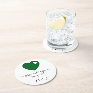 'Hitched and Happy on the Green' Golf Wedding Round Paper Coaster