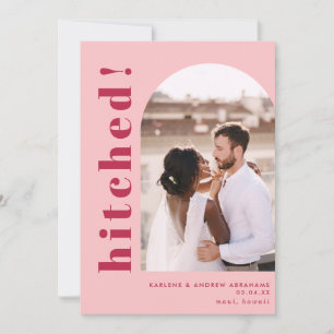 Hitched Arch Photo Pink Wedding Elopement Announcement