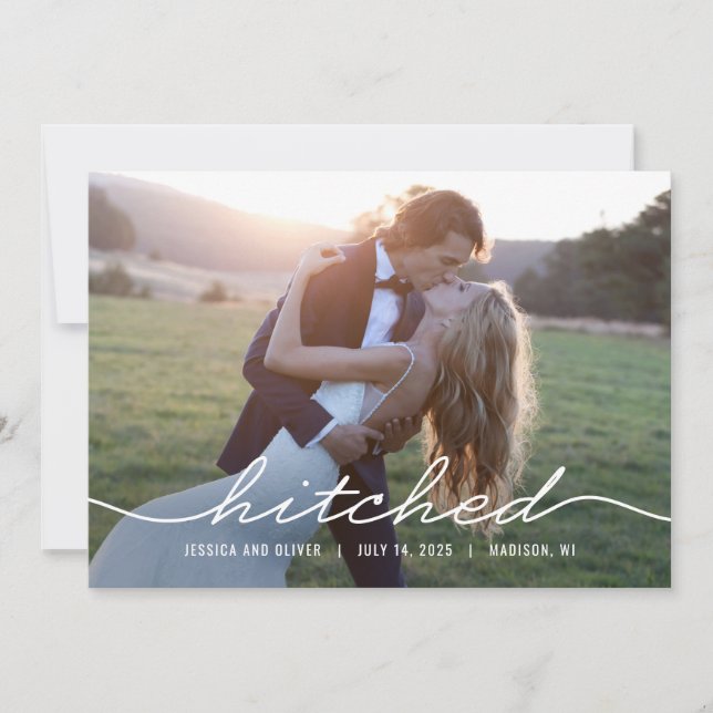 Hitched Editable Colour Wedding Announcement Card (Front)