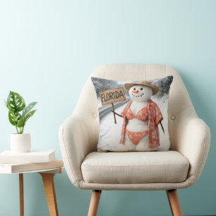 Hitchhiking Snow Lady With Florida Sign Cushion