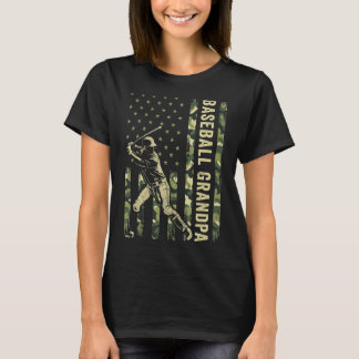 Hitter Baseball Men Camo USA Flag Baseball Grandp T-Shirt