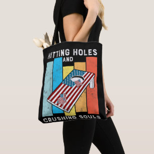 Hitting Holes Crushing Souls Retro Cornhole  Tote Bag
