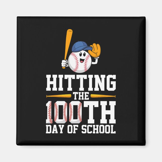 Hitting The 100th Day Of School Baseball Lover Kid Magnet (Front)