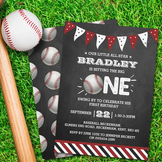 Hitting The Big One | Baseball 1st Birthday Invitation (Creator Uploaded)