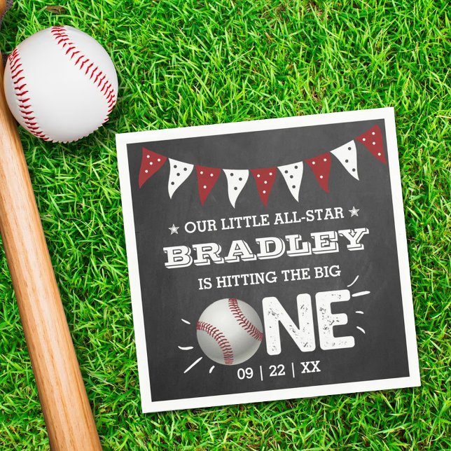 Hitting The Big One | Baseball 1st Birthday Napkin (Creator Uploaded)
