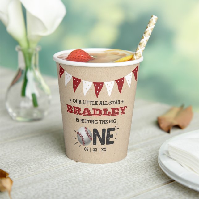Hitting The Big One | Baseball 1st Birthday Paper Cups (Insitu)