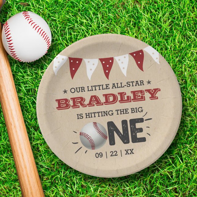Hitting The Big One | Baseball 1st Birthday Paper Plate (Creator Uploaded)