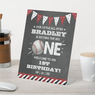 Hitting The Big One   Baseball 1st Birthday Pedestal Sign