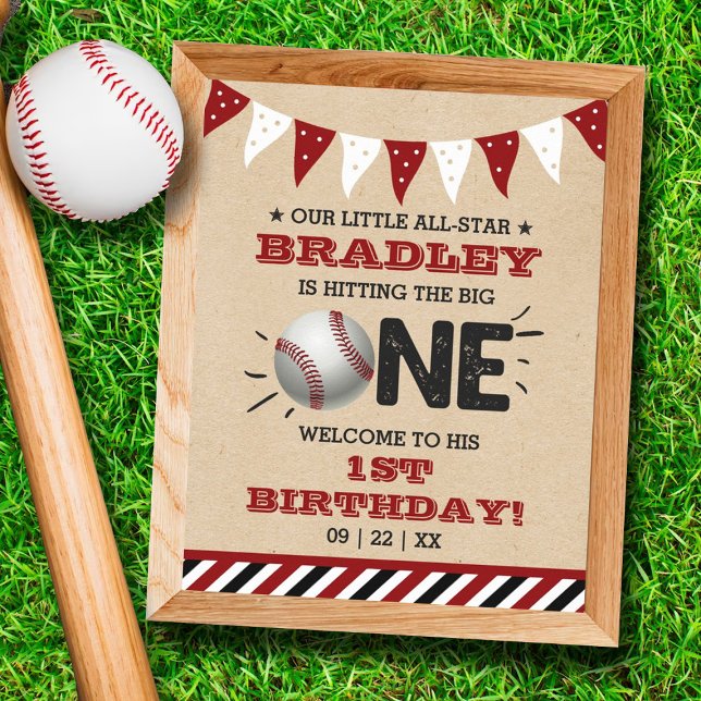 Hitting The Big One | Baseball 1st Birthday Poster (Creator Uploaded)