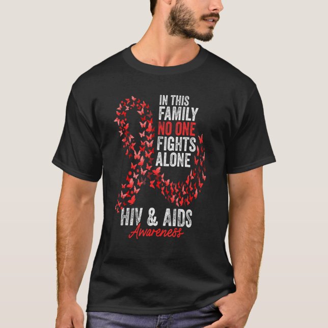 HIV AIDS Awareness Month Butterflies Red Ribbon T-Shirt (Front)