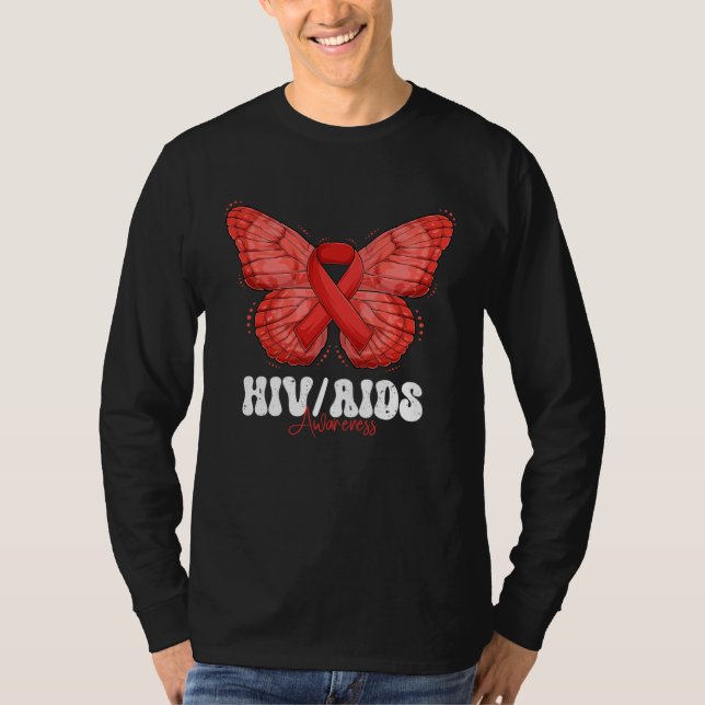 HIV AIDS Awareness Month Red Ribbon Butterfly T-Shirt (Front)