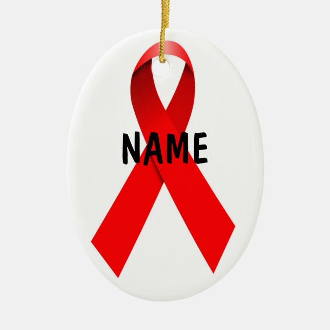 HIV AIDS Custom Christmas Ribbon Ceramic Tree Decoration (Front)