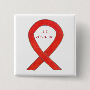 HIV Awareness Ribbon Custom Art Pin