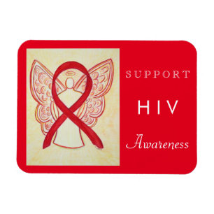 HIV Red Awareness Ribbon Angel Custom Gift Magnets