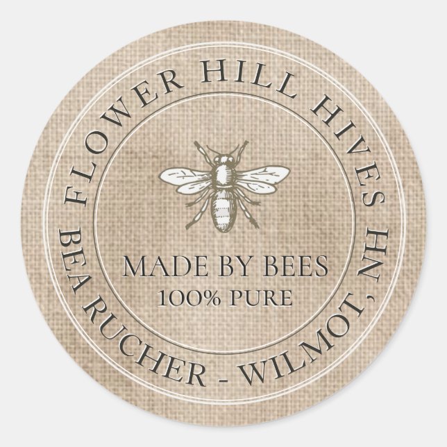 Hive Products Muslin Mini Label with Heraldic Bee  (Front)