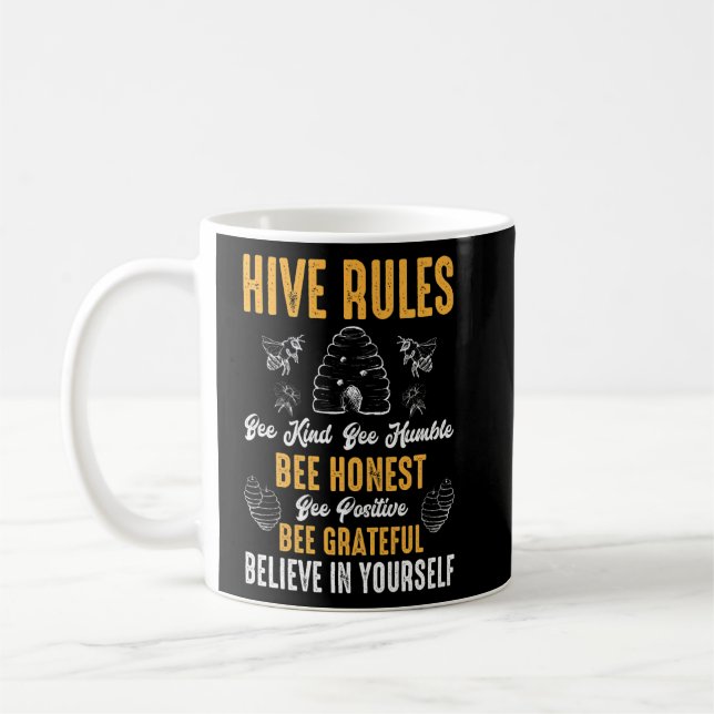Hive Rules Bee Kind Bee Humble  Bee Pun  Coffee Mug (Left)