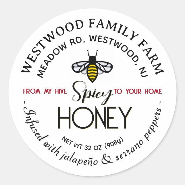 HIVE to HOME Hot Honey Label Bee Spicy Jalapeño (Front)