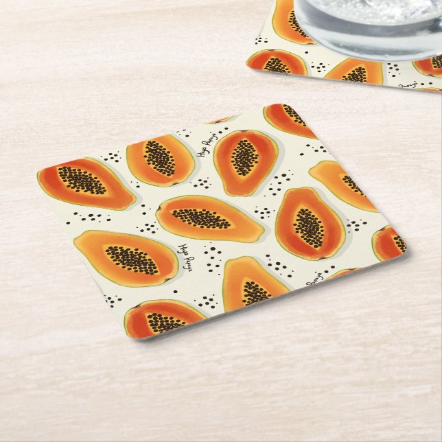 Hiya Papaya Pattern  Square Paper Coaster (Angled)