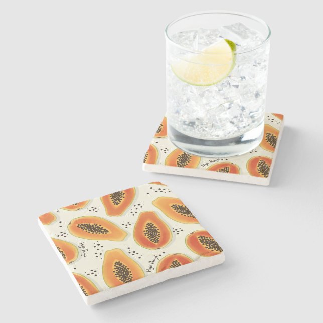 Hiya Papaya Pattern  Stone Coaster (Side)