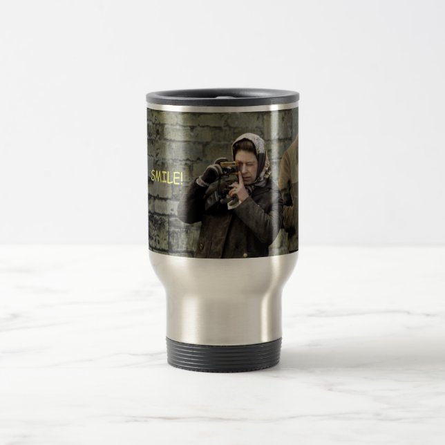 HM Queen Elizabeth Camera Smile! Travel Mug (Center)