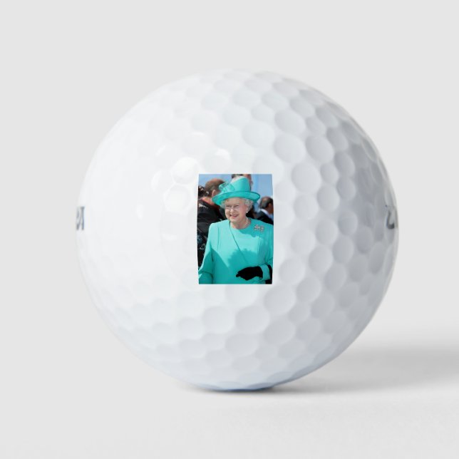 HM Queen Elizabeth II in Turquoise Hat Professiona Golf Balls (Front)