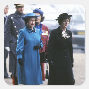 HM Queen Elizabeth II-Margaret Thatcher Square Sticker