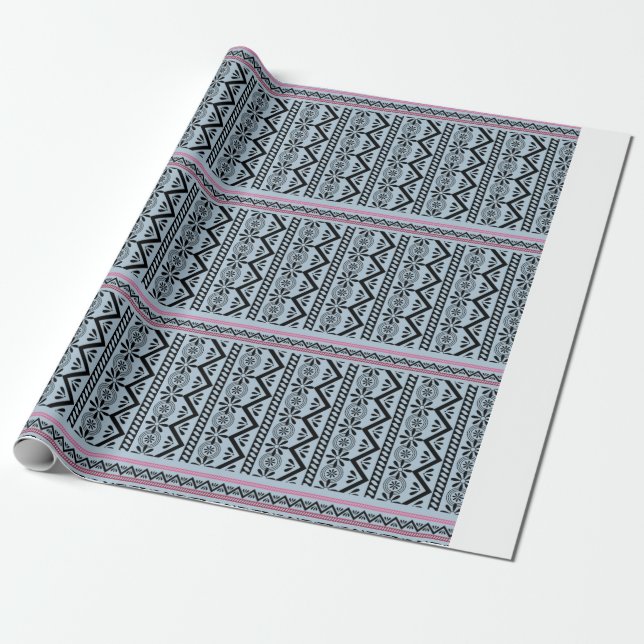 Hmong floral in blue wrapping paper (Unrolled)