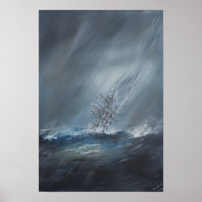 HMS Beagle in Storm off Cape Horn 24th December Poster (Front)
