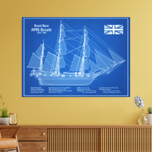 HMS Beagle Tall Ship - Ship Blueprint ABD Canvas Print