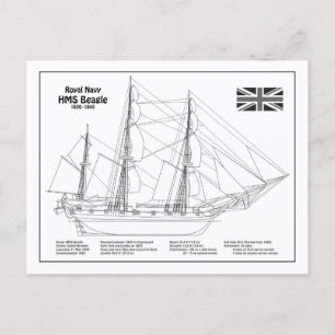 HMS Beagle Tall Ship - Ship Blueprint BD Postcard