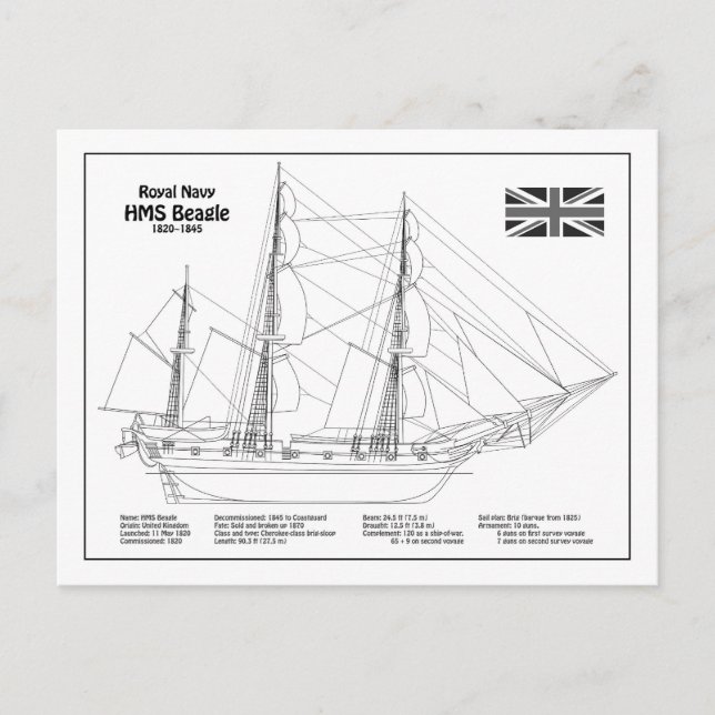 HMS Beagle Tall Ship - Ship Blueprint BD Postcard (Front)