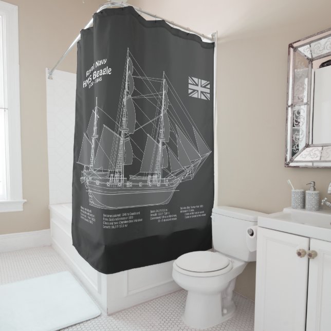 HMS Beagle Tall Ship - Ship Blueprint PBD Shower Curtain (In Situ)