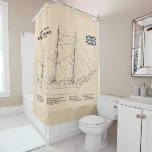 HMS Beagle Tall Ship - Ship Blueprint SD Shower Curtain
