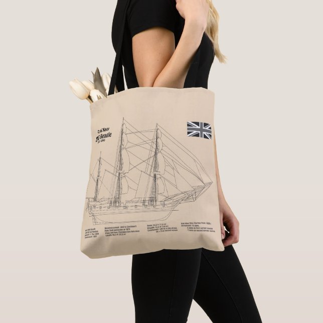 HMS Beagle Tall Ship - Ship Blueprint SD Tote Bag (Close Up)
